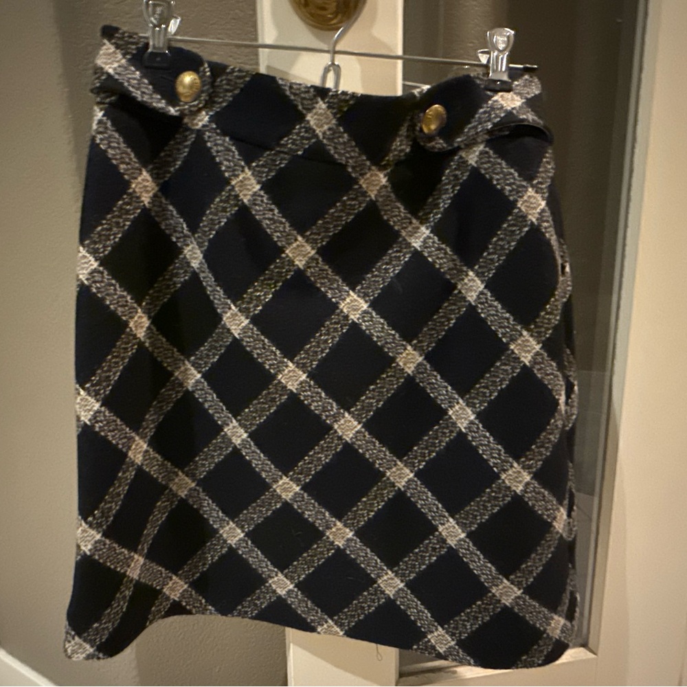 Brooks Brothers Black Plaid Pencil Skirt with Gold Buttons NWT